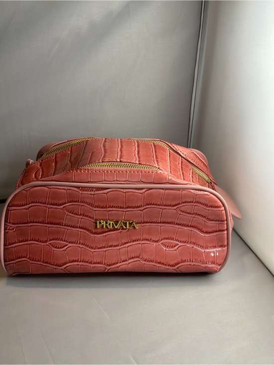 Handbags - Privata Croc-Embossed Coral Clutch with Gold Logo